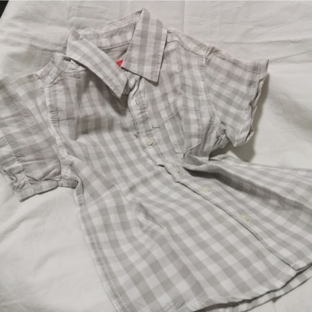 Kids Plaid gray white button up shirt with collar